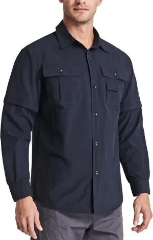 MAGCOMSEN Men's Convertible Work Shirts Quick Dry Breathable Button Down Long Sleeve Shirts for Outdoor, Fishing, Safari