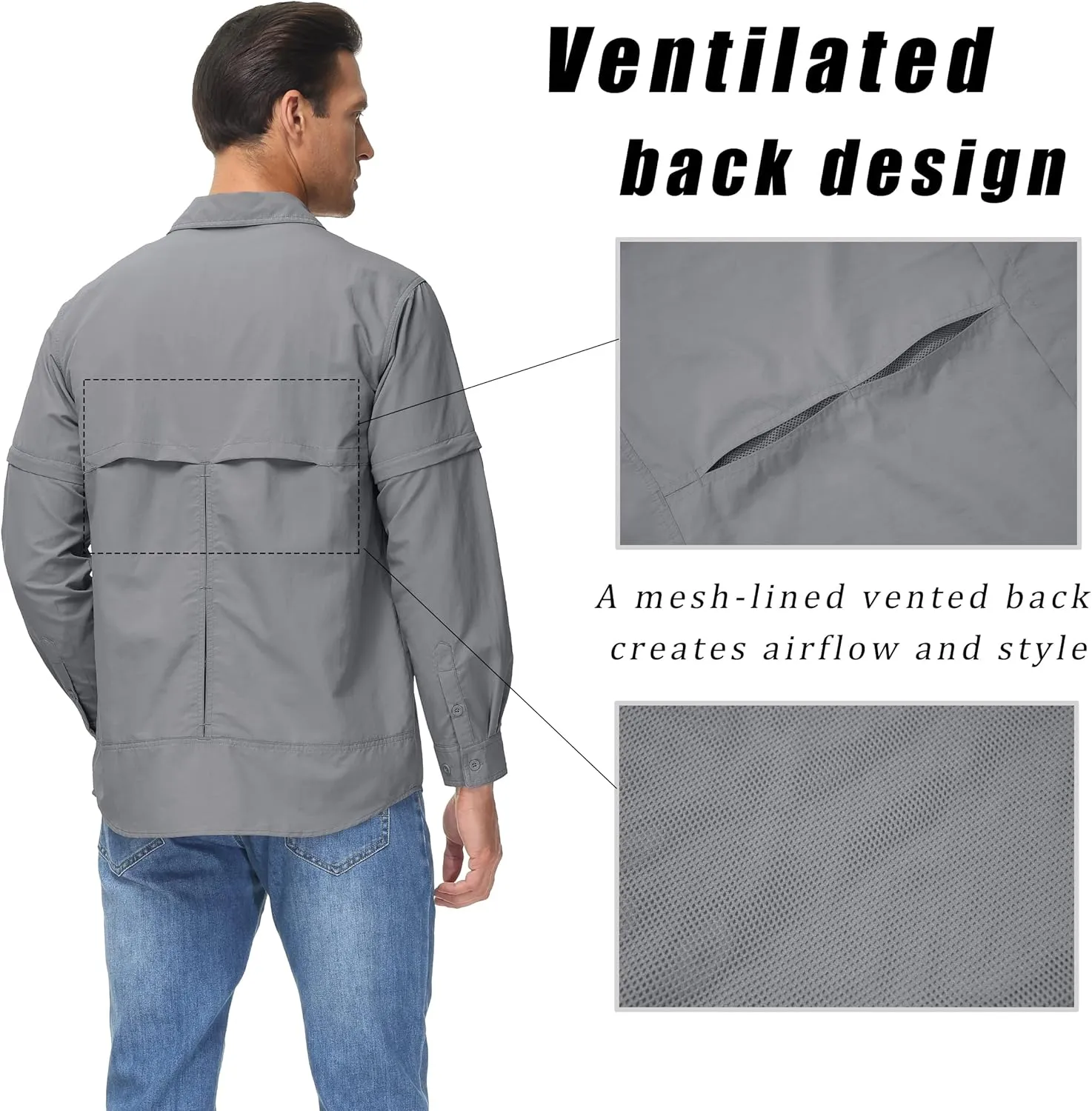 MAGCOMSEN Men's Convertible Work Shirts Quick Dry Breathable Button Down Long Sleeve Shirts for Outdoor, Fishing, Safari