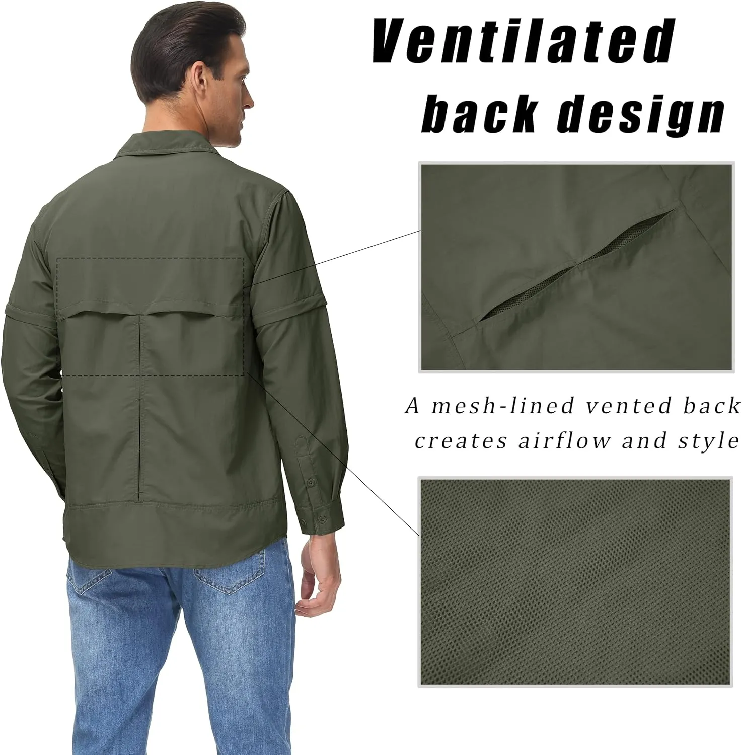 MAGCOMSEN Men's Convertible Work Shirts Quick Dry Breathable Button Down Long Sleeve Shirts for Outdoor, Fishing, Safari