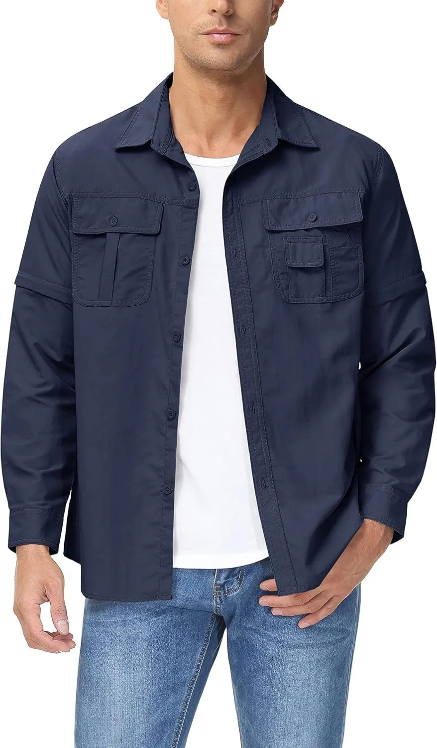 MAGCOMSEN Men's Convertible Work Shirts Quick Dry Breathable Button Down Long Sleeve Shirts for Outdoor, Fishing, Safari