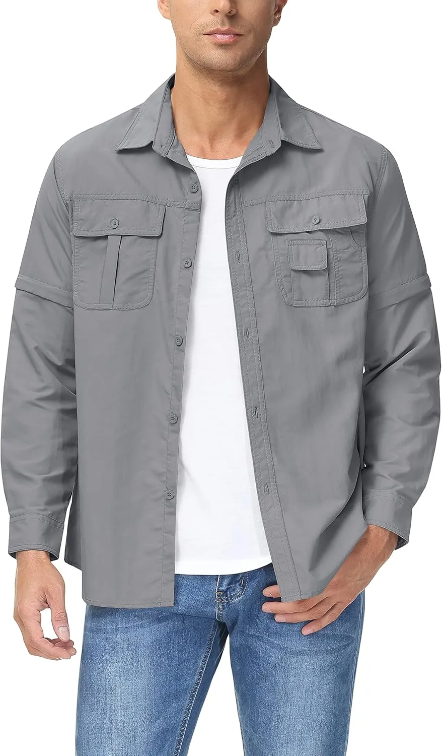 MAGCOMSEN Men's Convertible Work Shirts Quick Dry Breathable Button Down Long Sleeve Shirts for Outdoor, Fishing, Safari