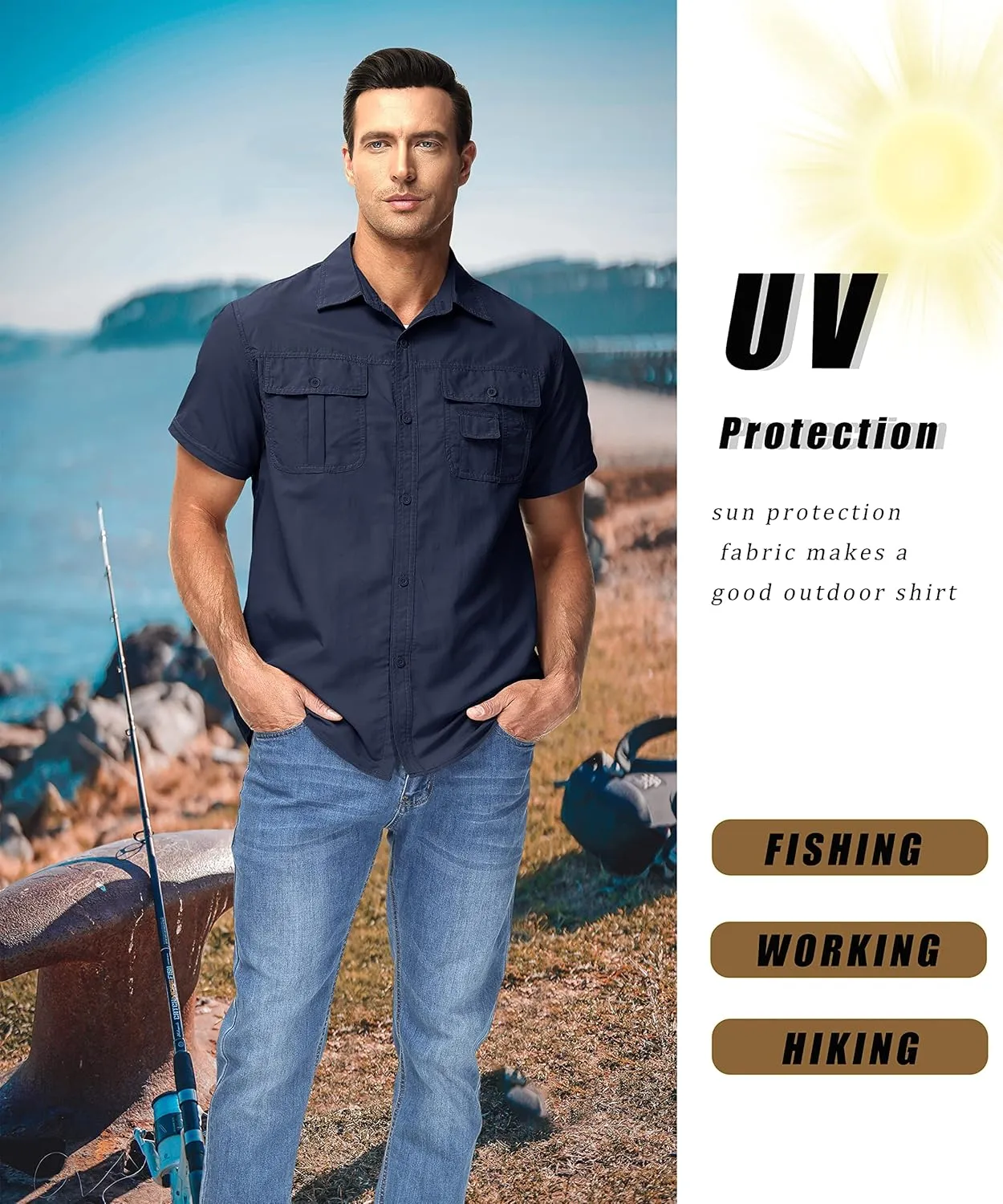 MAGCOMSEN Men's Convertible Work Shirts Quick Dry Breathable Button Down Long Sleeve Shirts for Outdoor, Fishing, Safari