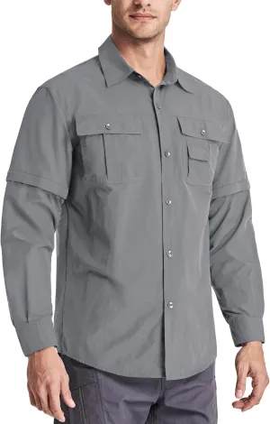 MAGCOMSEN Men's Convertible Work Shirts Quick Dry Breathable Button Down Long Sleeve Shirts for Outdoor, Fishing, Safari