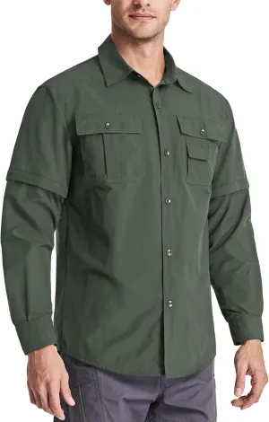 MAGCOMSEN Men's Convertible Work Shirts Quick Dry Breathable Button Down Long Sleeve Shirts for Outdoor, Fishing, Safari