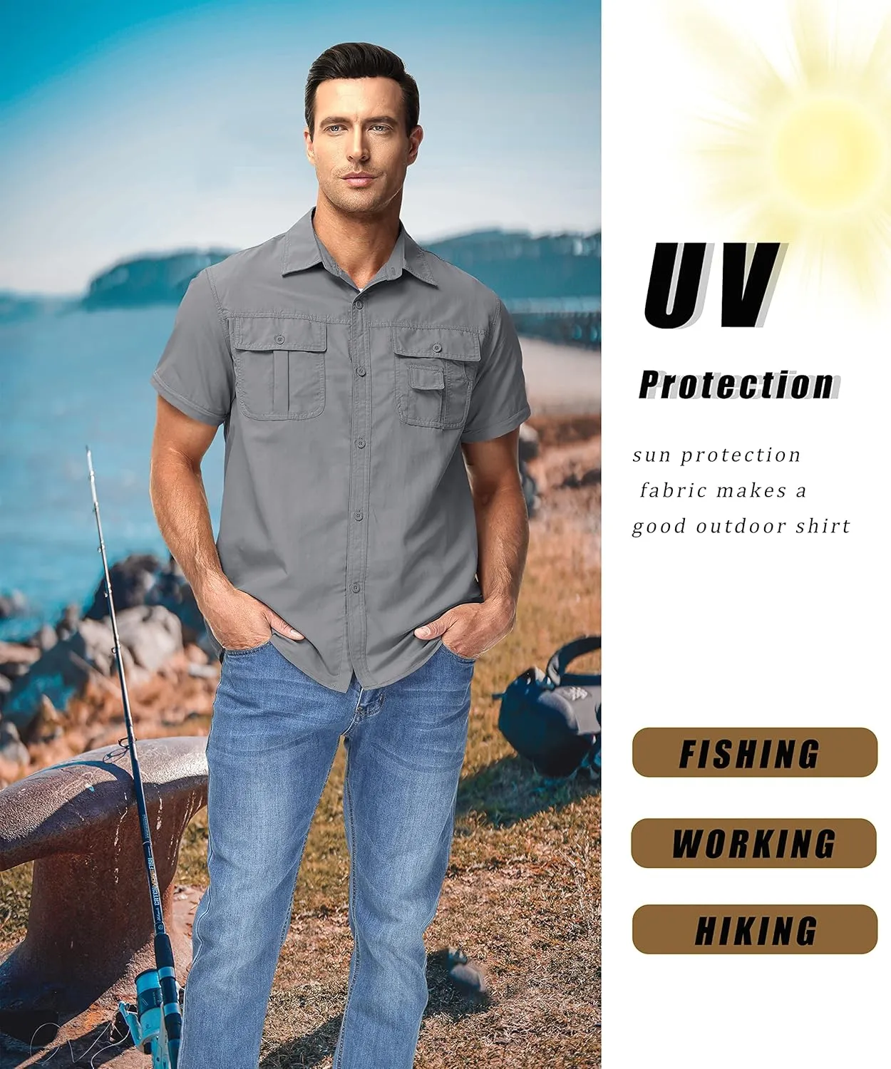 MAGCOMSEN Men's Convertible Work Shirts Quick Dry Breathable Button Down Long Sleeve Shirts for Outdoor, Fishing, Safari