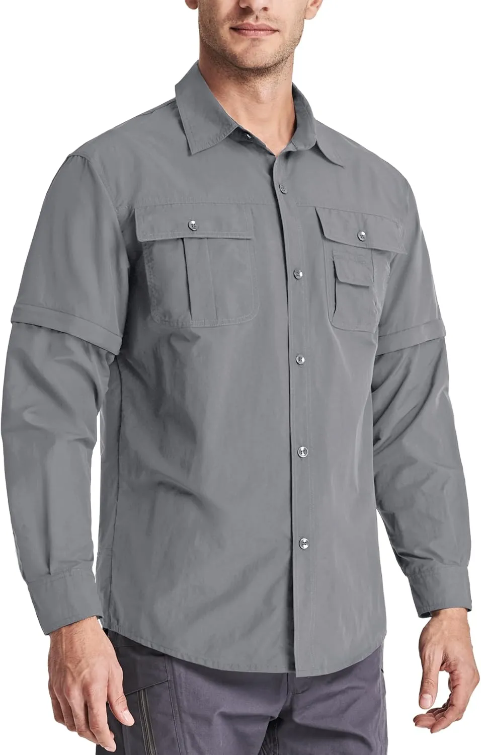 MAGCOMSEN Men's Convertible Work Shirts Quick Dry Breathable Button Down Long Sleeve Shirts for Outdoor, Fishing, Safari