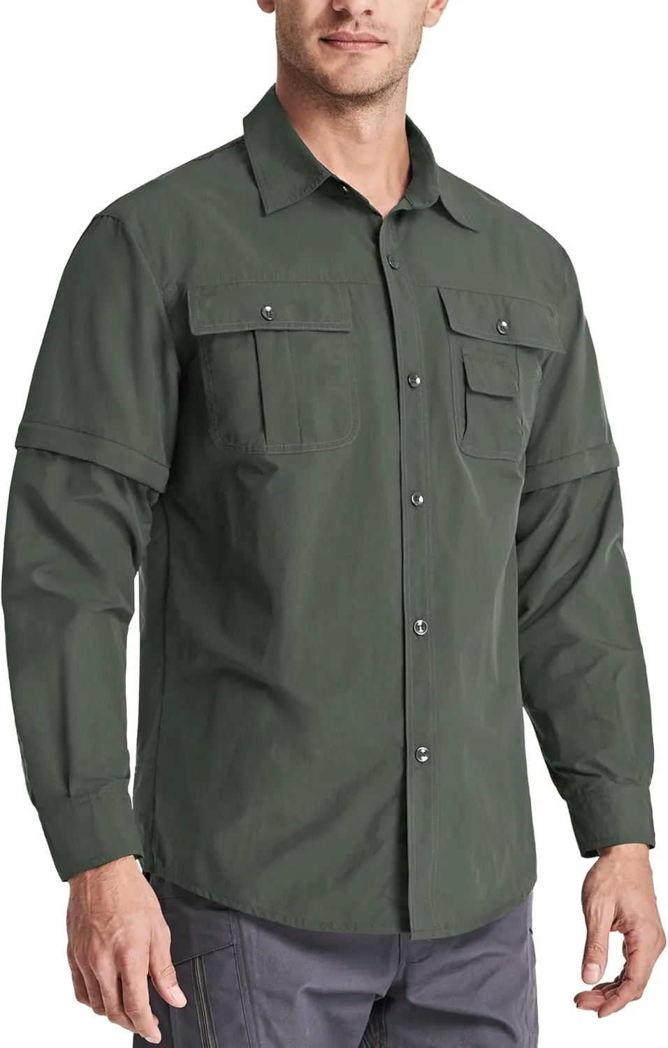 MAGCOMSEN Men's Convertible Work Shirts Quick Dry Breathable Button Down Long Sleeve Shirts for Outdoor, Fishing, Safari
