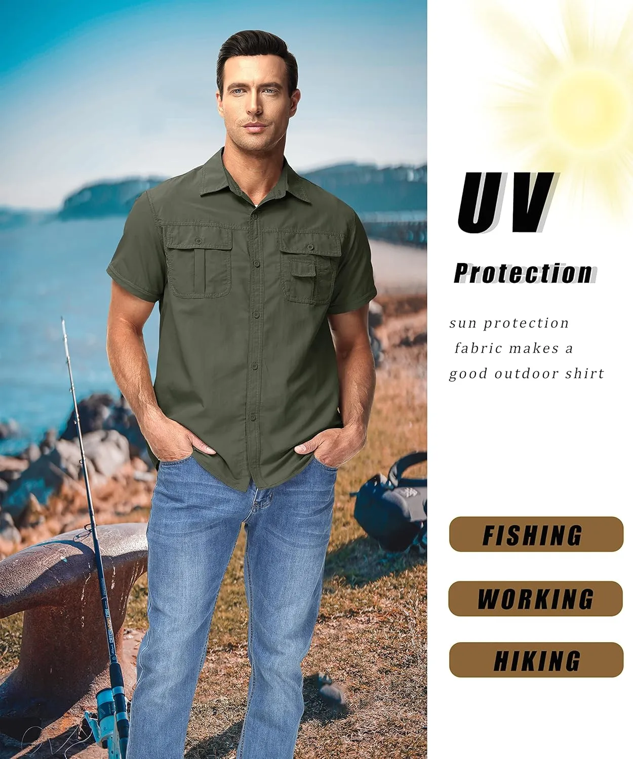 MAGCOMSEN Men's Convertible Work Shirts Quick Dry Breathable Button Down Long Sleeve Shirts for Outdoor, Fishing, Safari