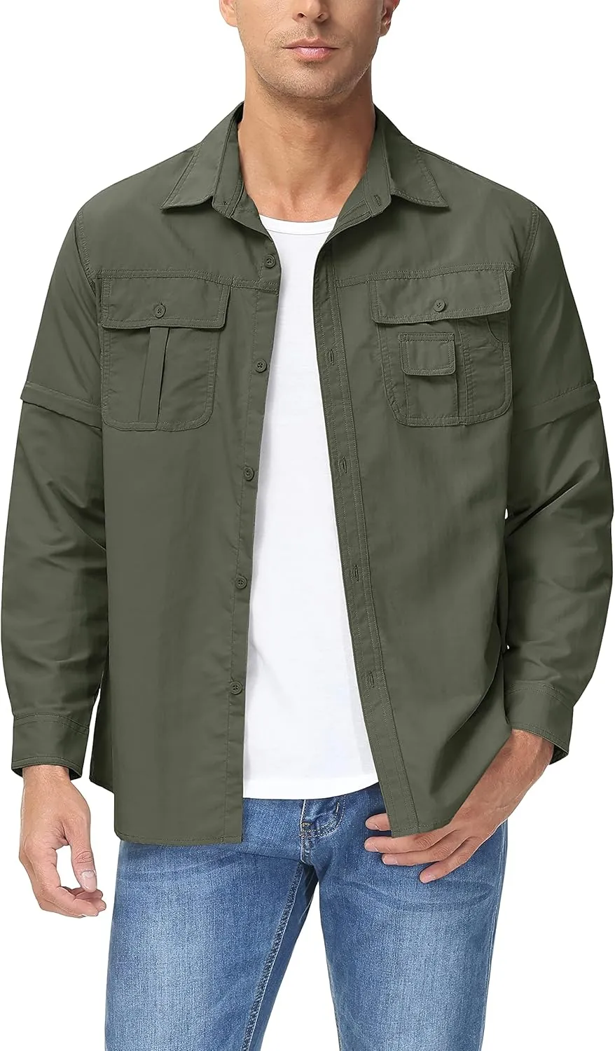 MAGCOMSEN Men's Convertible Work Shirts Quick Dry Breathable Button Down Long Sleeve Shirts for Outdoor, Fishing, Safari