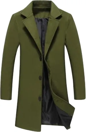 Maiyifu-GJ Men's Slim Winter Wool Blend Coat Single Breasted Business Long Pea Coats Notched Lapel Trench Jacket Overcoat