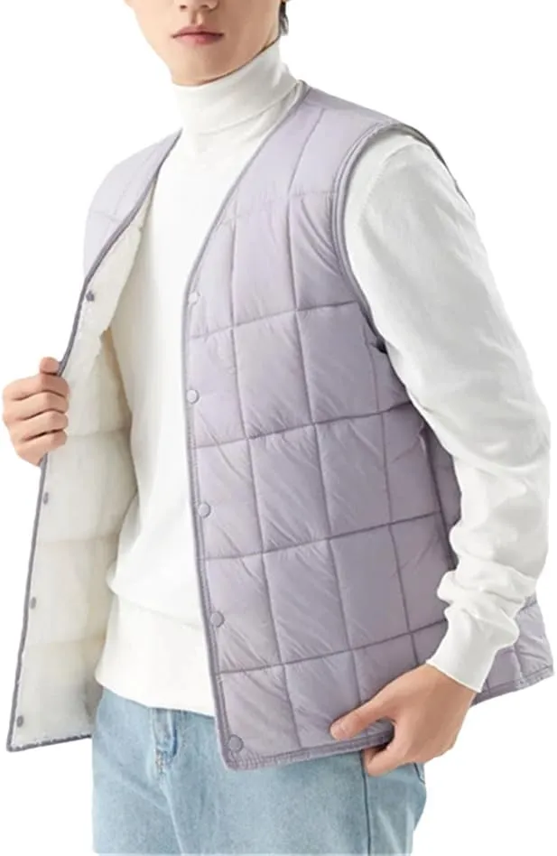 Men Winter Cotton Padded Sleeveless Vest Jackets Solid Thicken Warm Coats Soft Waistcoat