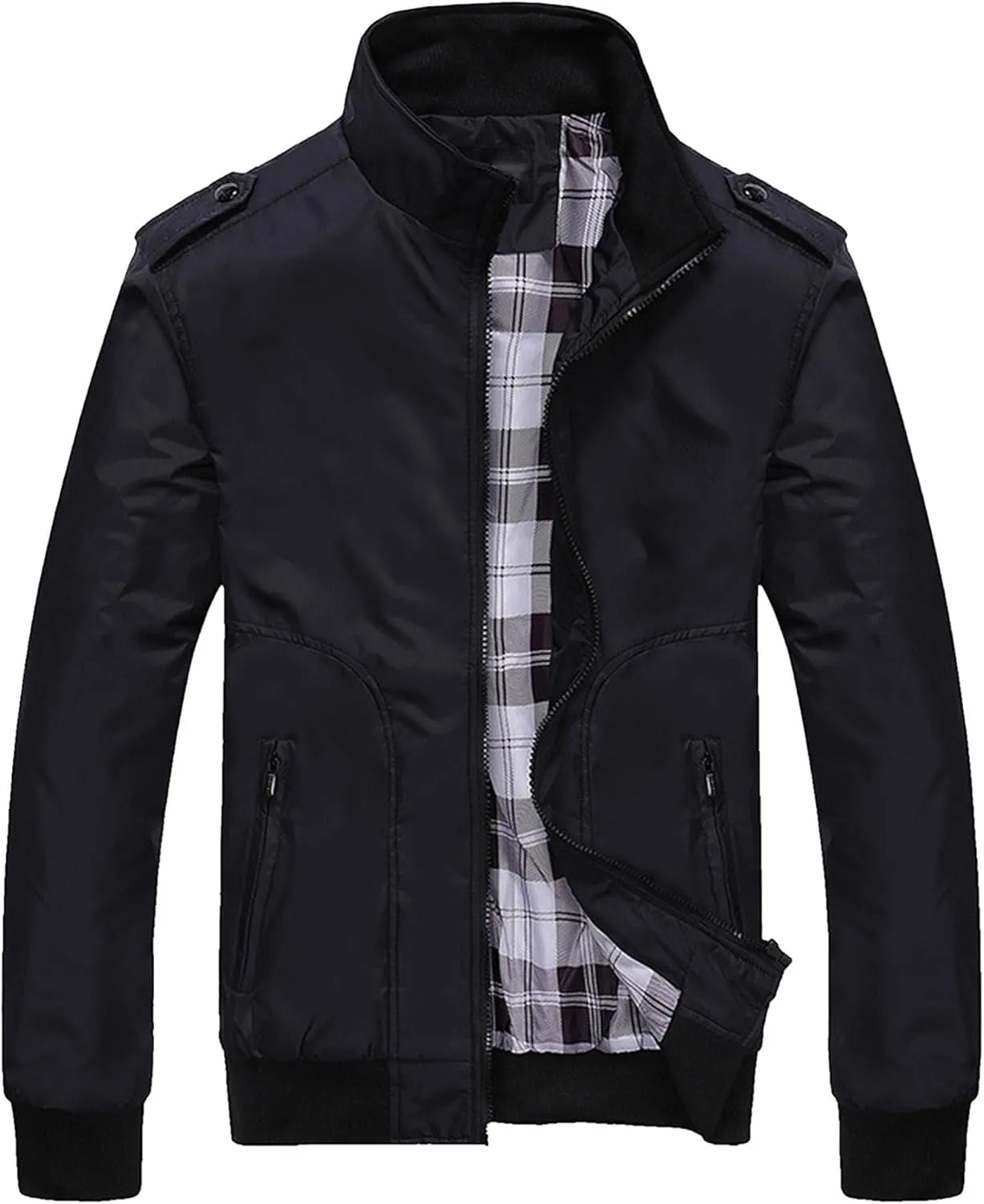Men's Casual Cotton Bomber Jacket Stand Collar Lightweight Flannel Jacket Casual Loose Padded Cargo Coats
