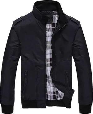 Men's Casual Cotton Bomber Jacket Stand Collar Lightweight Flannel Jacket Casual Loose Padded Cargo Coats
