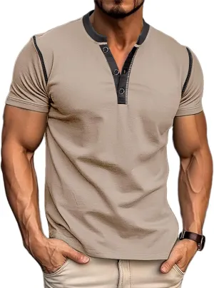 Men's Casual Henley Shirts Classic Button Cotton Short Sleeve T-Shirt Summer Basic Solid Lightweight Tees Tops