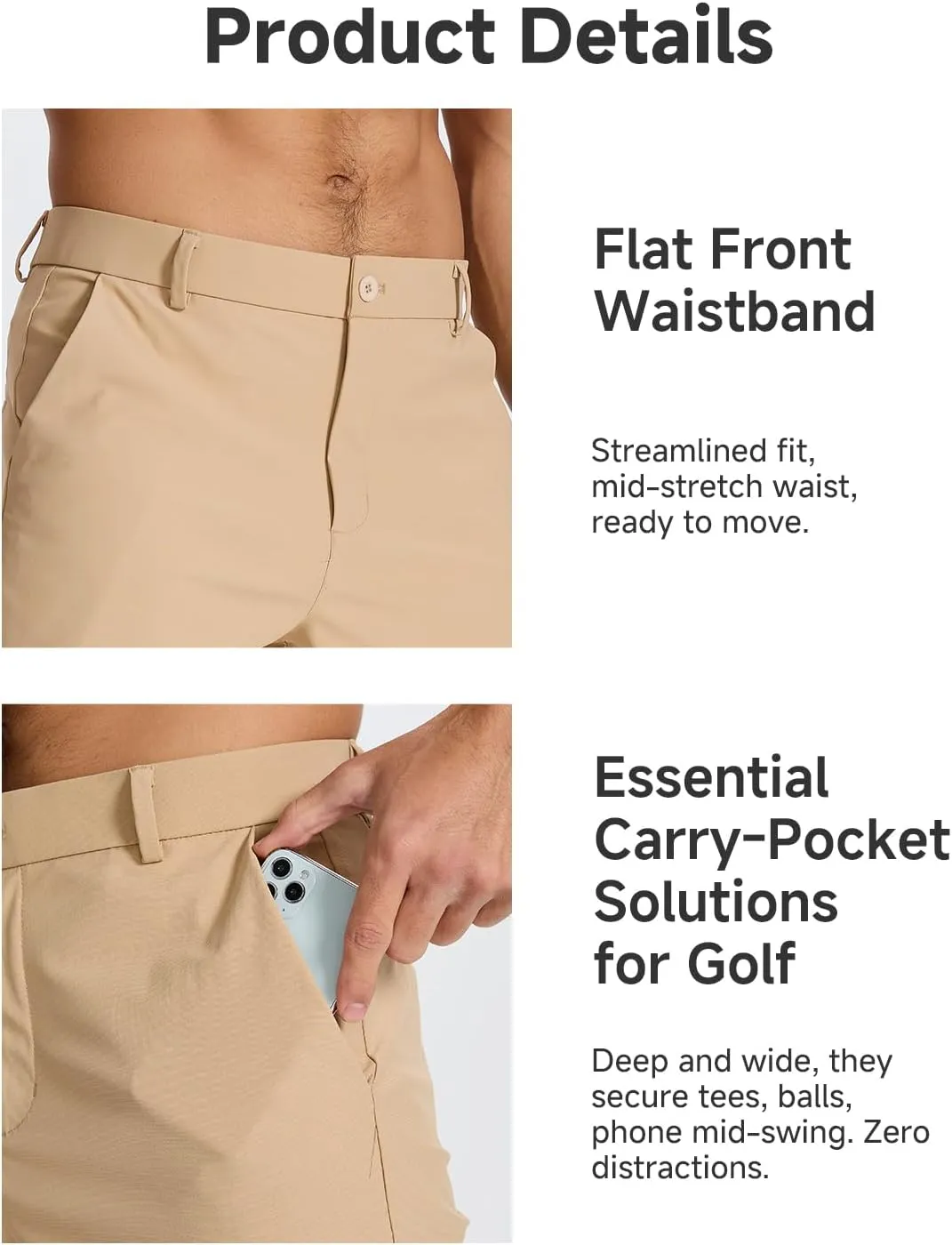 Men's Classic Fit 7/11 Inch Golf Shorts Lightweight Long Stretch Hiking Short with 4 Pockets for Casual Work