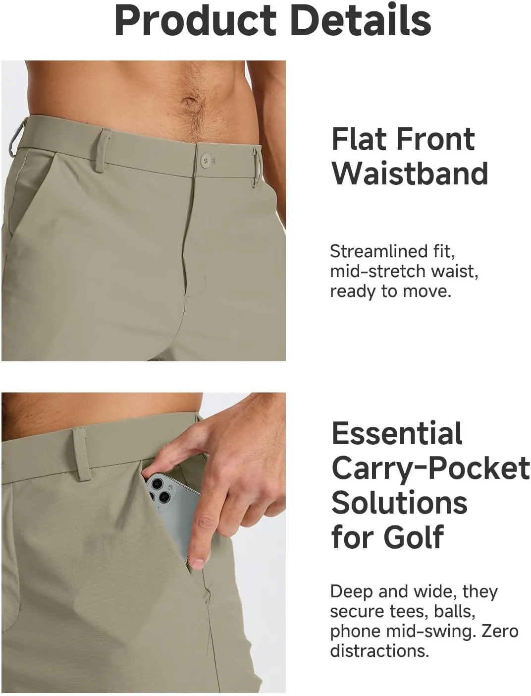 Men's Classic Fit 7/11 Inch Golf Shorts Lightweight Long Stretch Hiking Short with 4 Pockets for Casual Work
