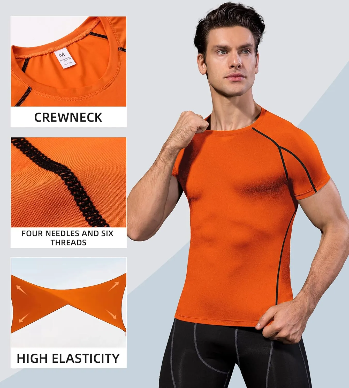 Men's Compression Shirts Short Sleeve Breathable Sports Athletic Quick Dry Tops Workout Base Layer Cycling T-Shirts