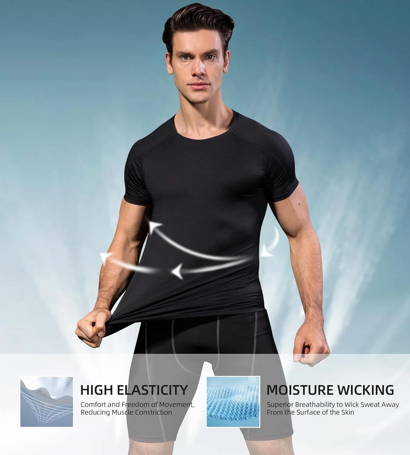 Men's Compression Shirts Short Sleeve Breathable Sports Athletic Quick Dry Tops Workout Base Layer Cycling T-Shirts
