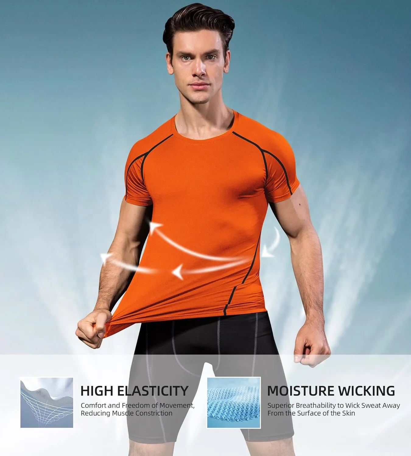 Men's Compression Shirts Short Sleeve Breathable Sports Athletic Quick Dry Tops Workout Base Layer Cycling T-Shirts