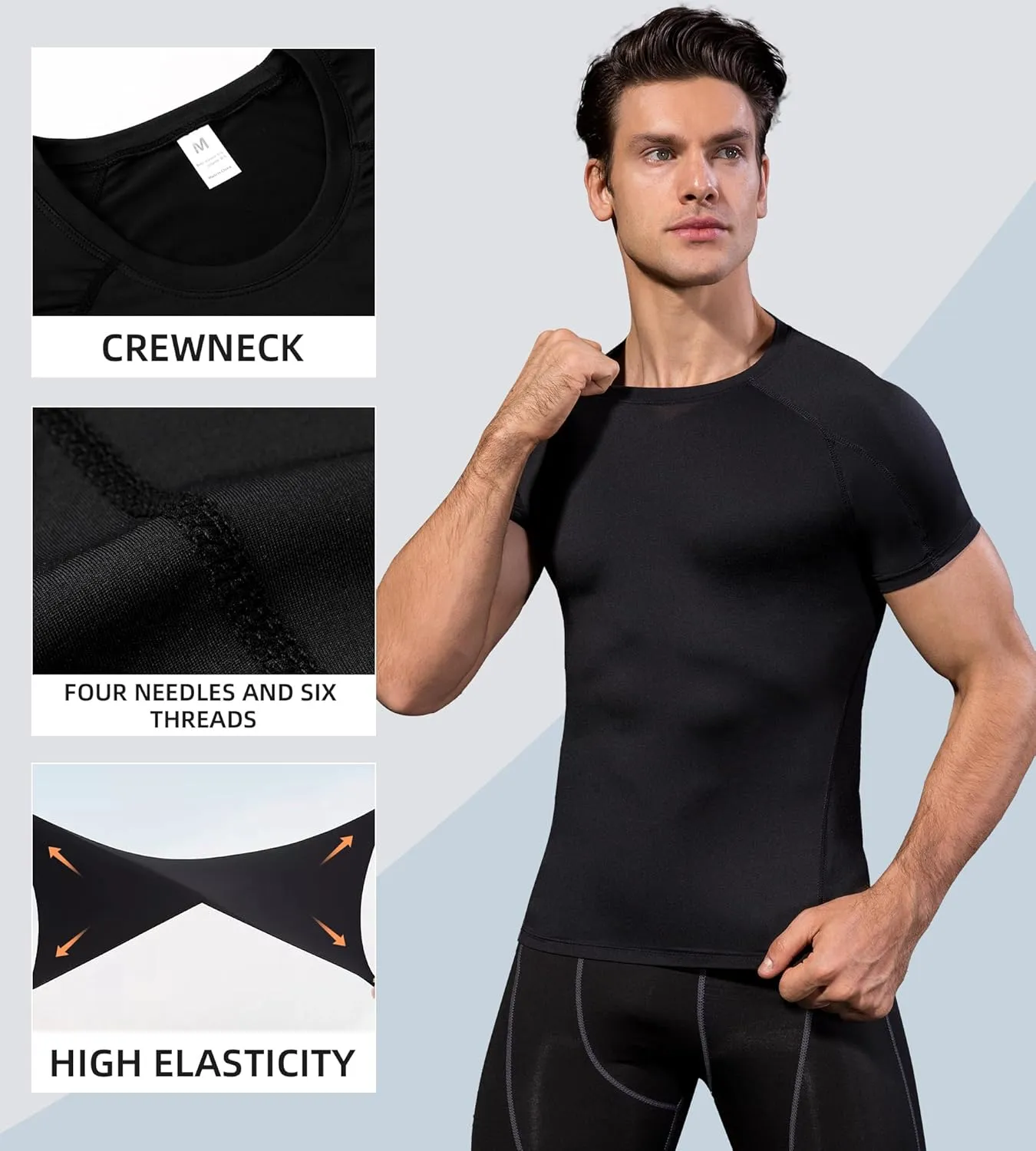 Men's Compression Shirts Short Sleeve Breathable Sports Athletic Quick Dry Tops Workout Base Layer Cycling T-Shirts
