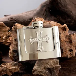 Men's DIY 2oz. Cross Rhinestone Leather Belt with Hidden Flask