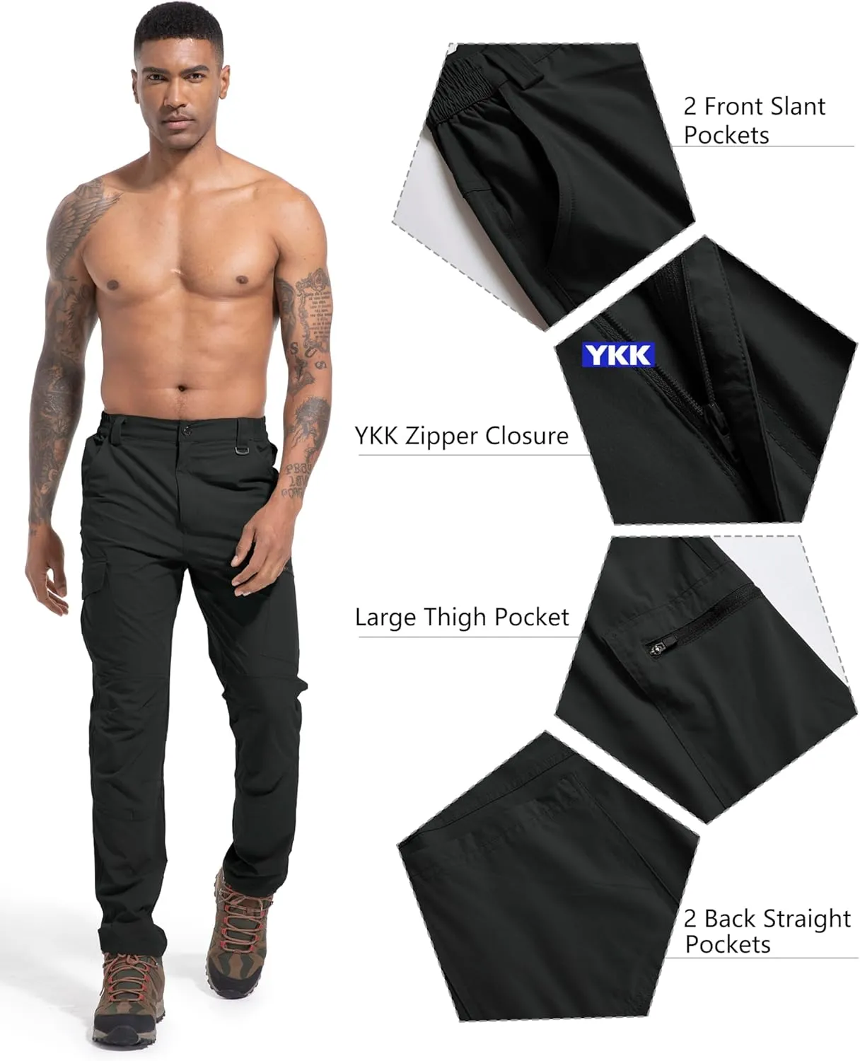 Men's Lightweight Hiking Cargo Work Pants Quick Dry Water Resistant Fishing Travel Climbing Outdoor Stretch Pants