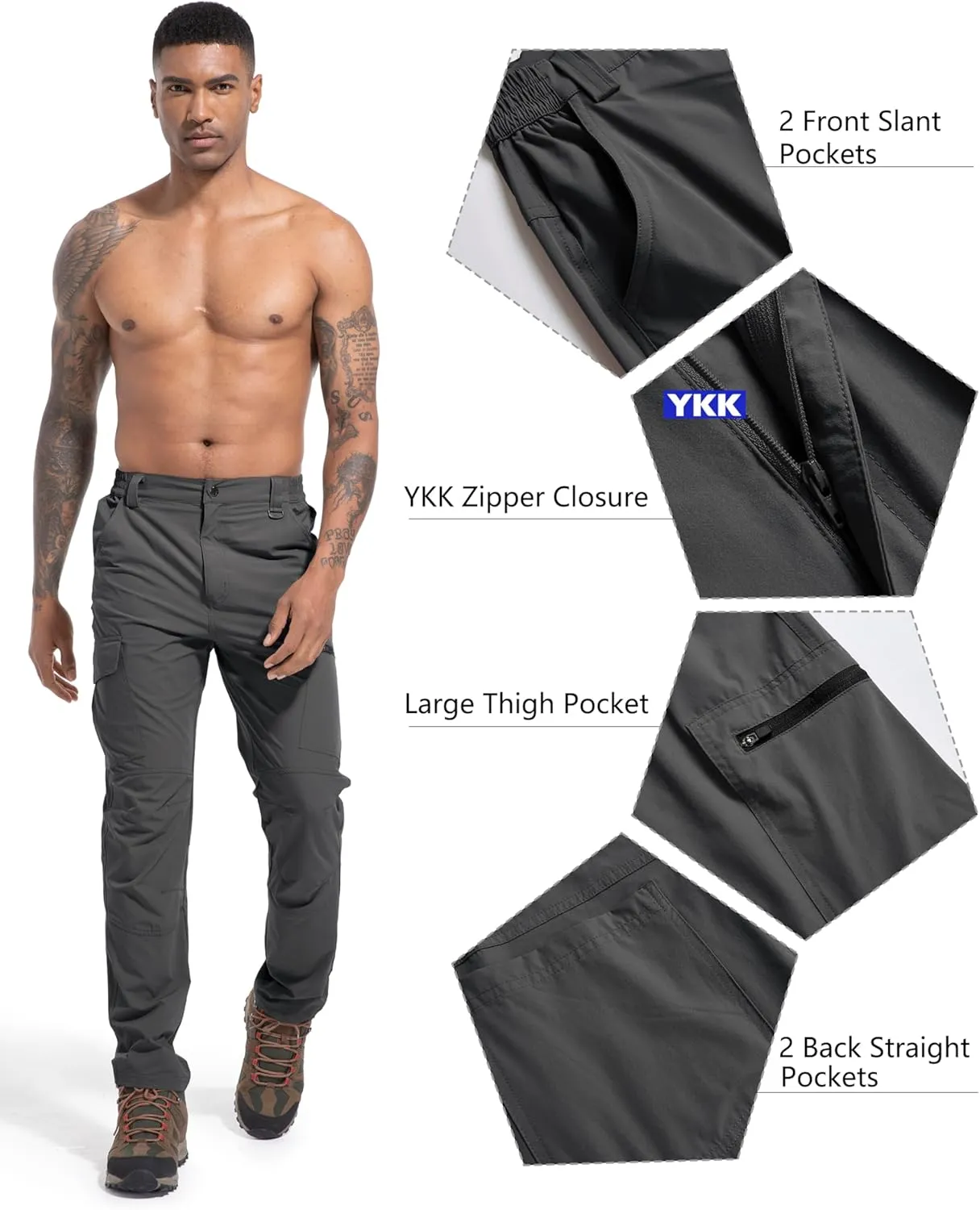 Men's Lightweight Hiking Cargo Work Pants Quick Dry Water Resistant Fishing Travel Climbing Outdoor Stretch Pants