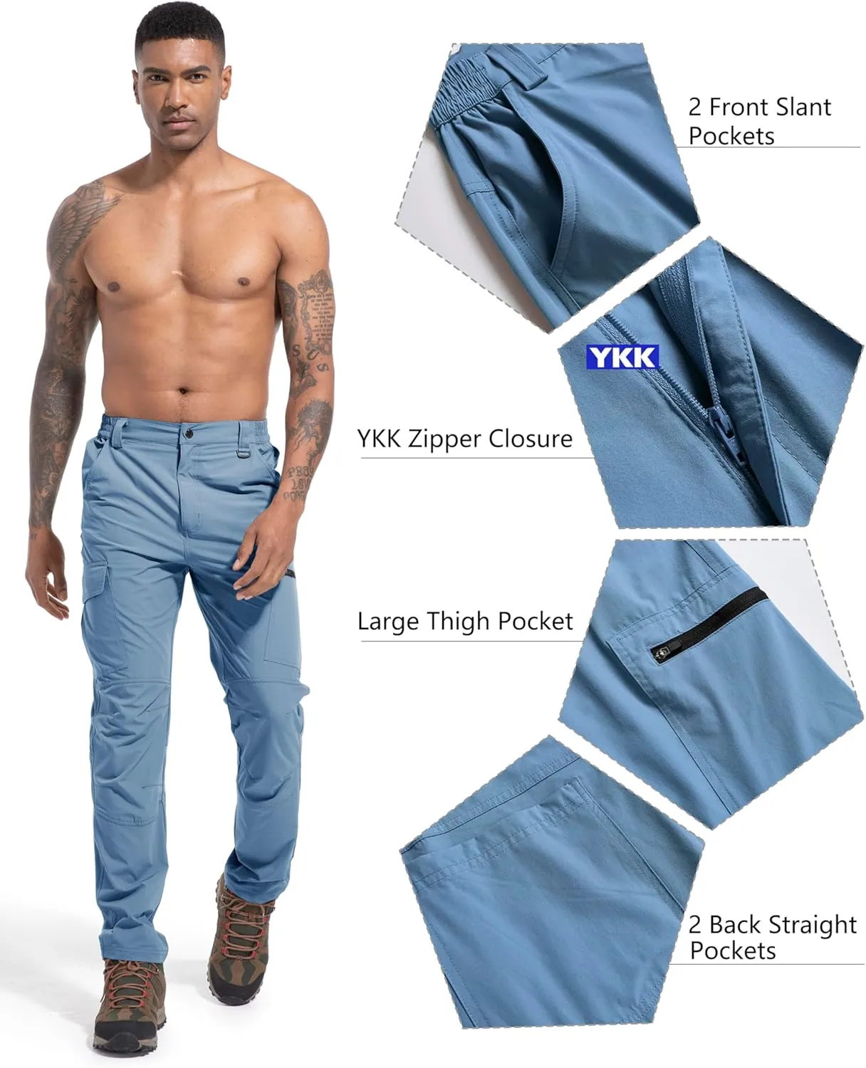 Men's Lightweight Hiking Cargo Work Pants Quick Dry Water Resistant Fishing Travel Climbing Outdoor Stretch Pants