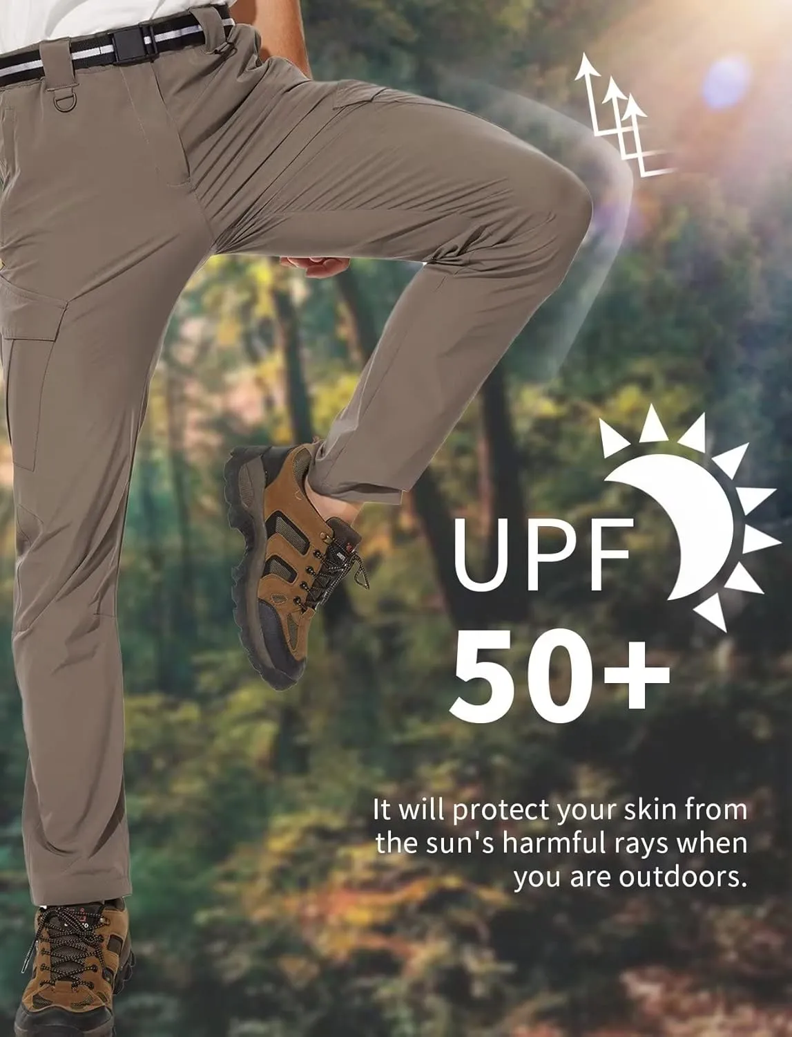 Men's Outdoor Hiking Pants, Quick Dry,Waterproof,Lightweight Fit Cargo Work & Fishing Pants with 6 Pockets and Belt