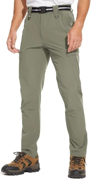 Men's Outdoor Hiking Pants, Quick Dry,Waterproof,Lightweight Fit Cargo Work & Fishing Pants with 6 Pockets and Belt