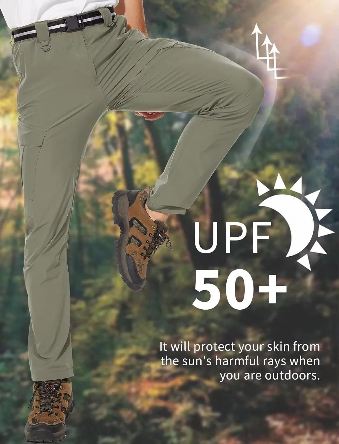 Men's Outdoor Hiking Pants, Quick Dry,Waterproof,Lightweight Fit Cargo Work & Fishing Pants with 6 Pockets and Belt