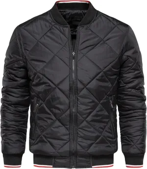 Men's Zip Up Diamond Bomber Jackets Lightweight Casual Cotton Quilted Jacket Warm Padded Coat with Zipper Pocket