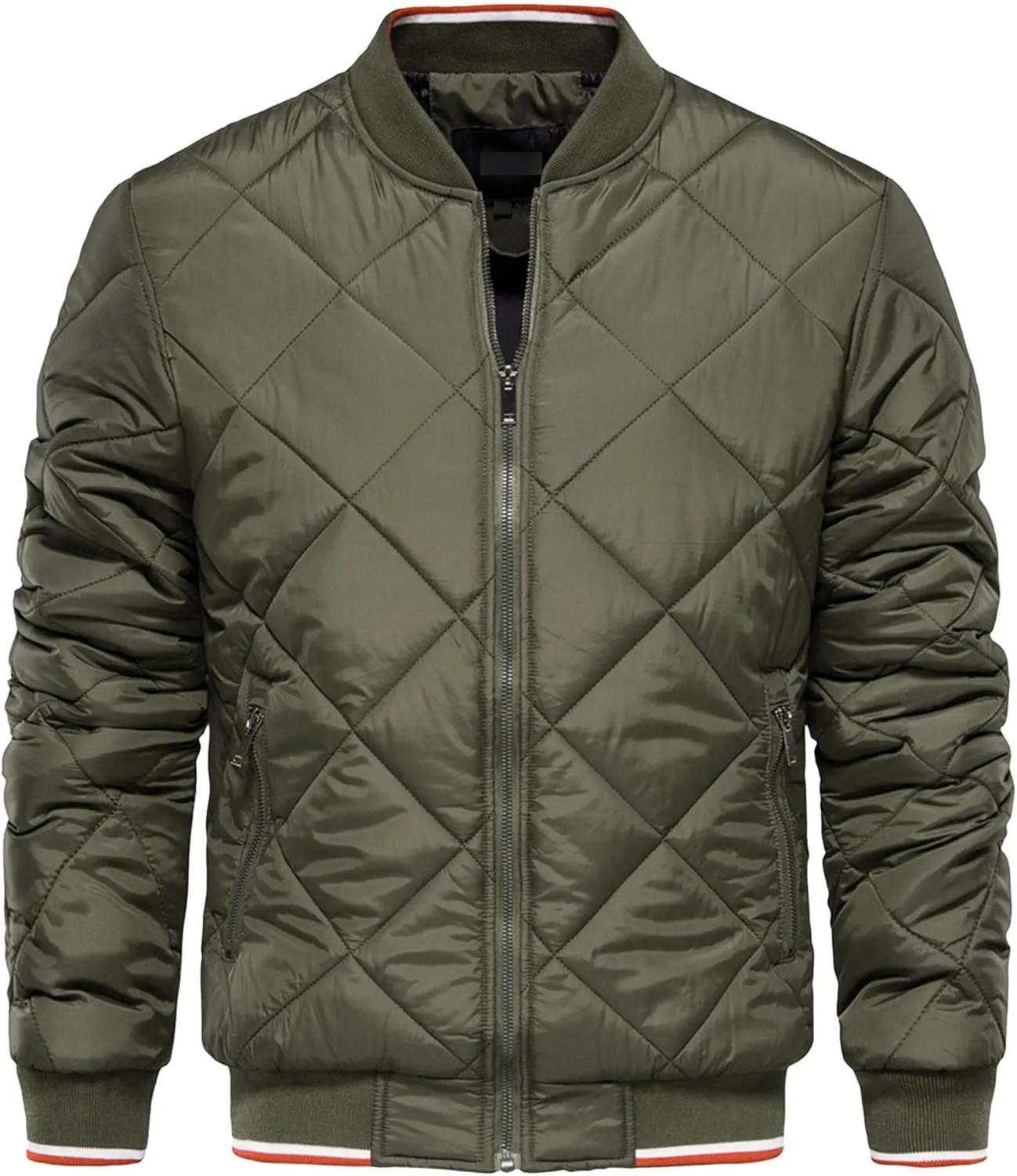 Men's Zip Up Diamond Bomber Jackets Lightweight Casual Cotton Quilted Jacket Warm Padded Coat with Zipper Pocket