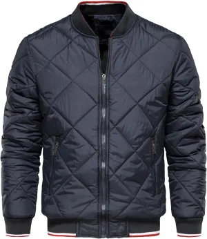 Men's Zip Up Diamond Bomber Jackets Lightweight Casual Cotton Quilted Jacket Warm Padded Coat with Zipper Pocket