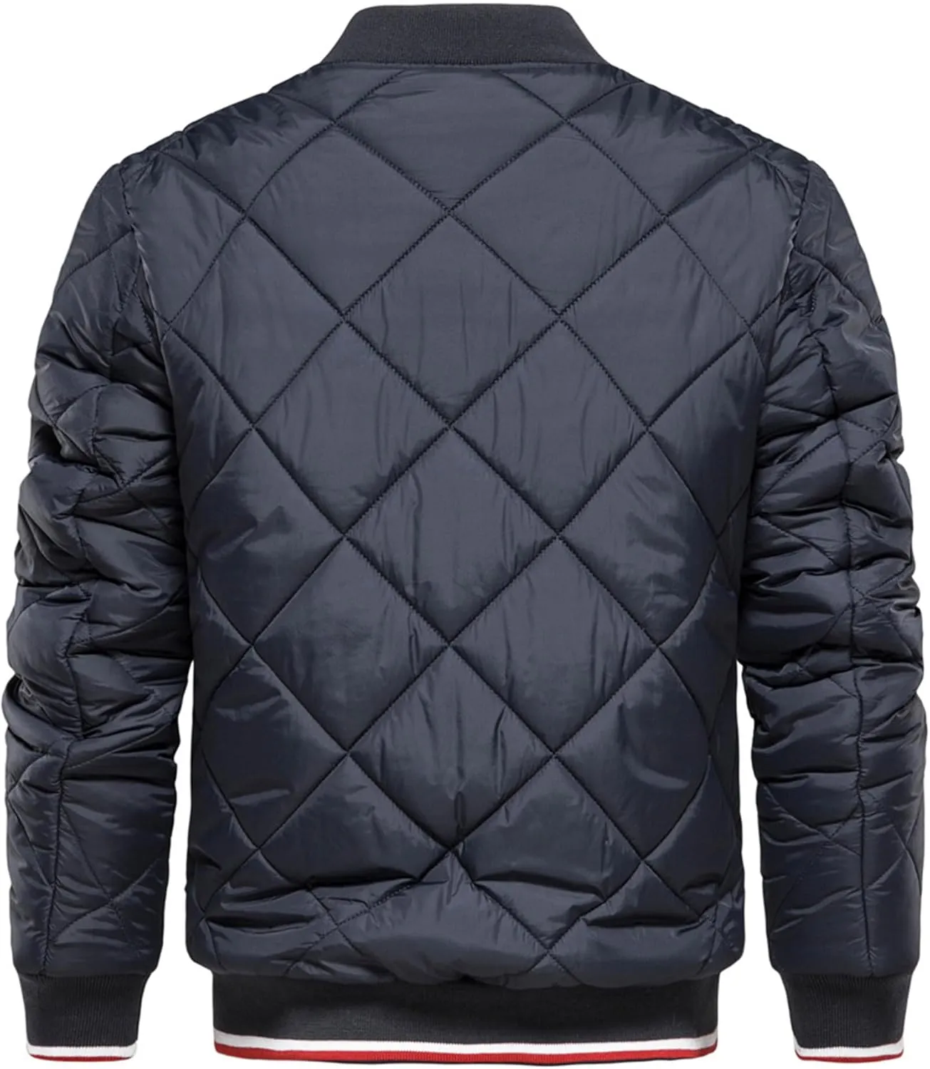 Men's Zip Up Diamond Bomber Jackets Lightweight Casual Cotton Quilted Jacket Warm Padded Coat with Zipper Pocket