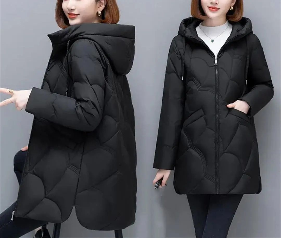 Mid-Aged Womens Jacket Winter Down Cotton Coat Warm Hooded Parkas Casual Loose Padded Outwear Tops