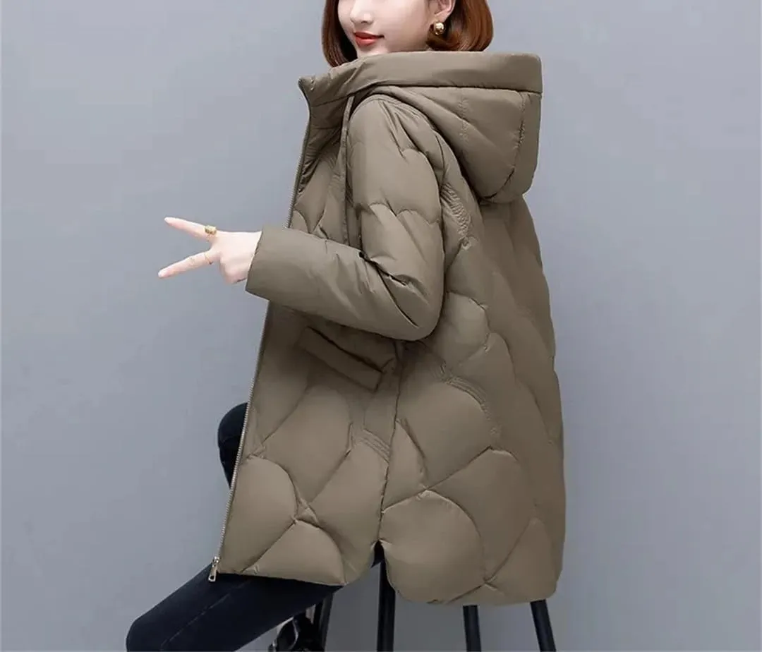 Mid-Aged Womens Jacket Winter Down Cotton Coat Warm Hooded Parkas Casual Loose Padded Outwear Tops