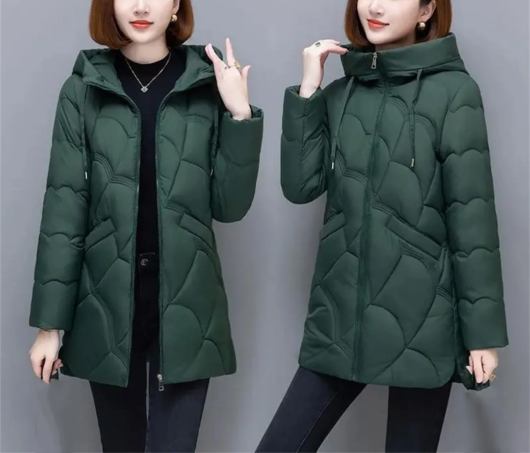 Mid-Aged Womens Jacket Winter Down Cotton Coat Warm Hooded Parkas Casual Loose Padded Outwear Tops