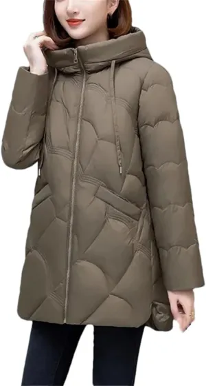 Mid-Aged Womens Jacket Winter Down Cotton Coat Warm Hooded Parkas Casual Loose Padded Outwear Tops