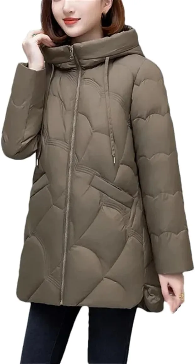 Mid-Aged Womens Jacket Winter Down Cotton Coat Warm Hooded Parkas Casual Loose Padded Outwear Tops