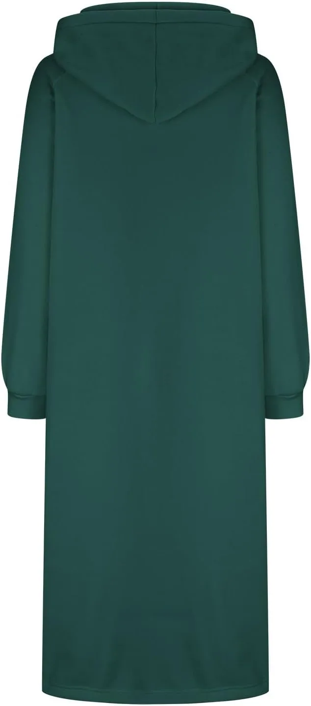 Midi Dresses for Women Plus Size Casual Fashion Long Sleeve V-Neck Soft Solid Colour Hooded Loose Holiday Dresses