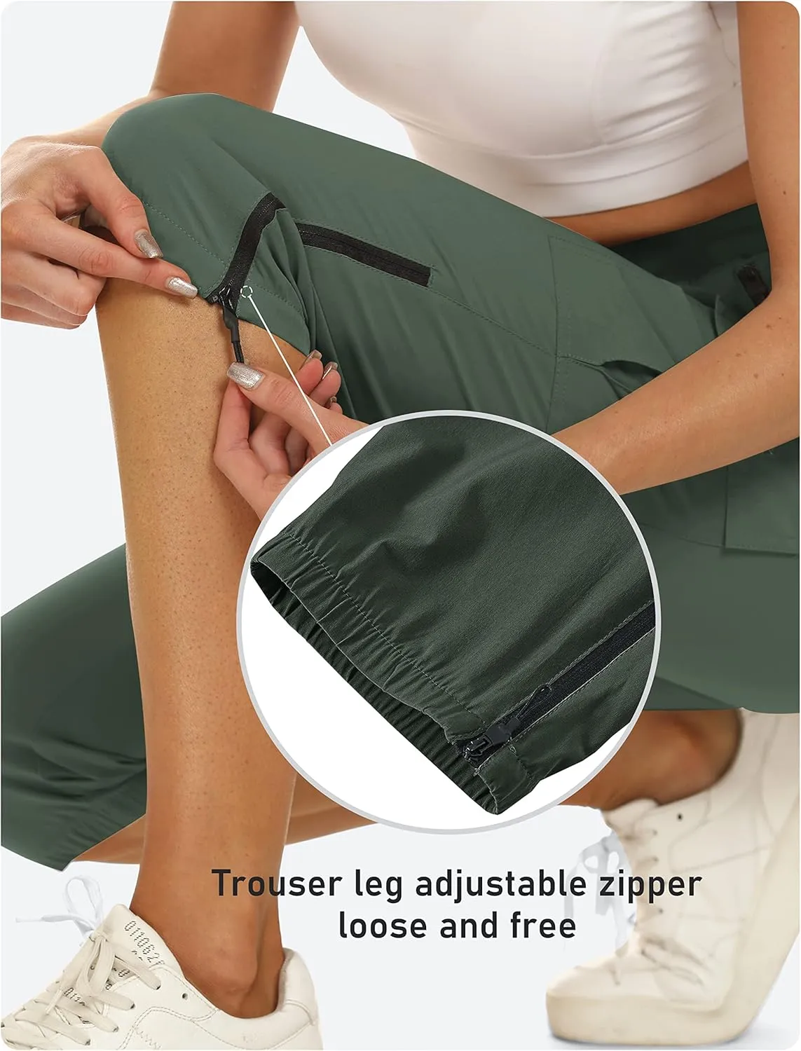 MoFiz Women's Capris Cargo Hiking Pants Lightweight Quick Dry Outdoor Athletic Running Sports Travel Summer Zipper Pockets