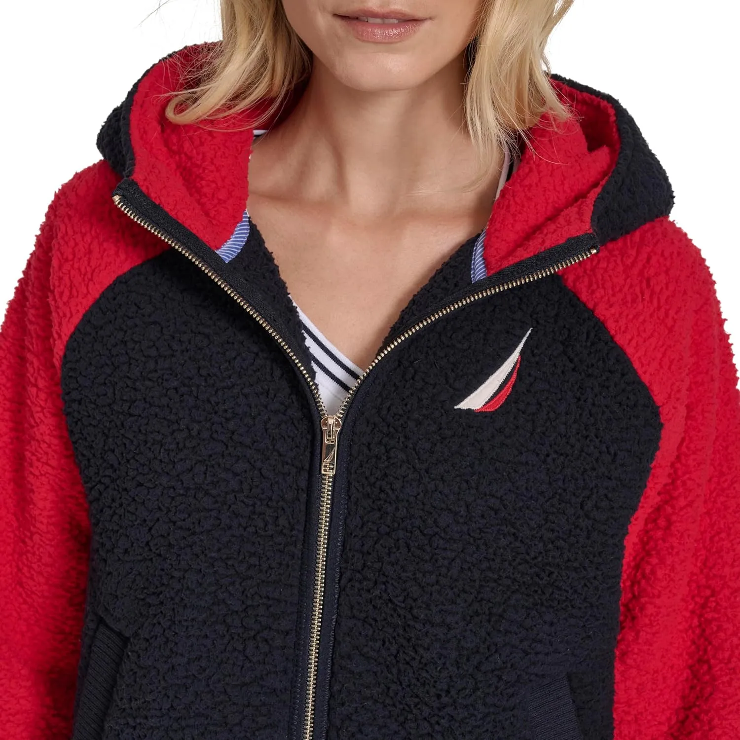 Nautica Women's Colorblock Sherpa Soft Zip