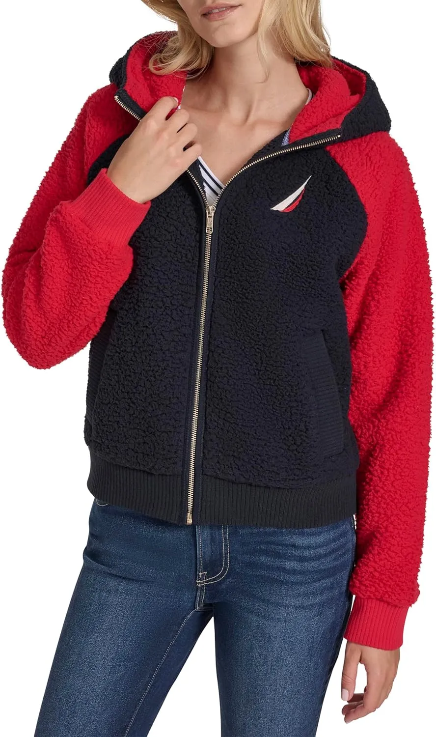Nautica Women's Colorblock Sherpa Soft Zip
