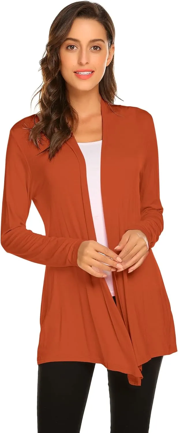 Newchoice Womens Casual Lightweight Long Sleeve Cardigan Soft Drape Open Front Fall Dusters (S-3XL)