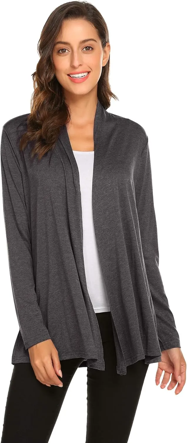Newchoice Womens Casual Lightweight Long Sleeve Cardigan Soft Drape Open Front Fall Dusters (S-3XL)