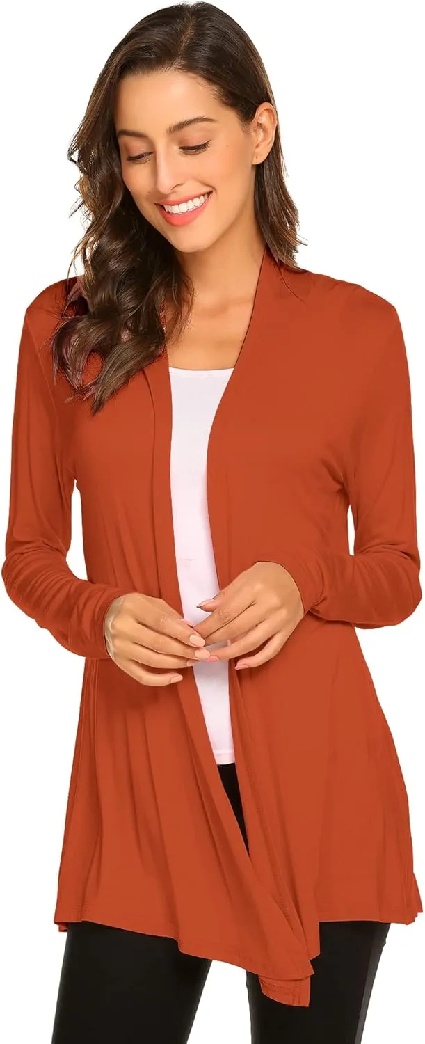 Newchoice Womens Casual Lightweight Long Sleeve Cardigan Soft Drape Open Front Fall Dusters (S-3XL)