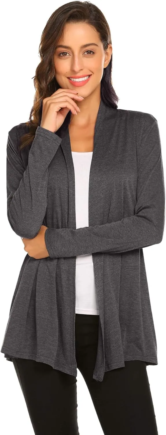 Newchoice Womens Casual Lightweight Long Sleeve Cardigan Soft Drape Open Front Fall Dusters (S-3XL)