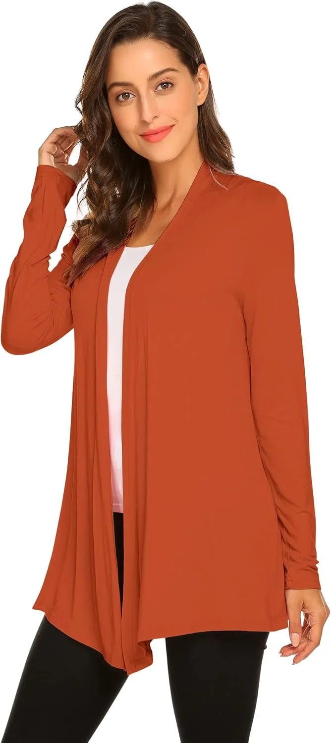 Newchoice Womens Casual Lightweight Long Sleeve Cardigan Soft Drape Open Front Fall Dusters (S-3XL)