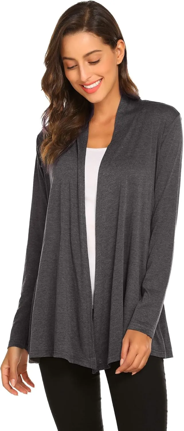 Newchoice Womens Casual Lightweight Long Sleeve Cardigan Soft Drape Open Front Fall Dusters (S-3XL)